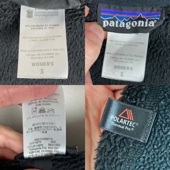 PATAGONIA Micro Fleece Full Zip Synchilla Sweater Black Size Small Hiking‎ Polar - Picture 8 of 9